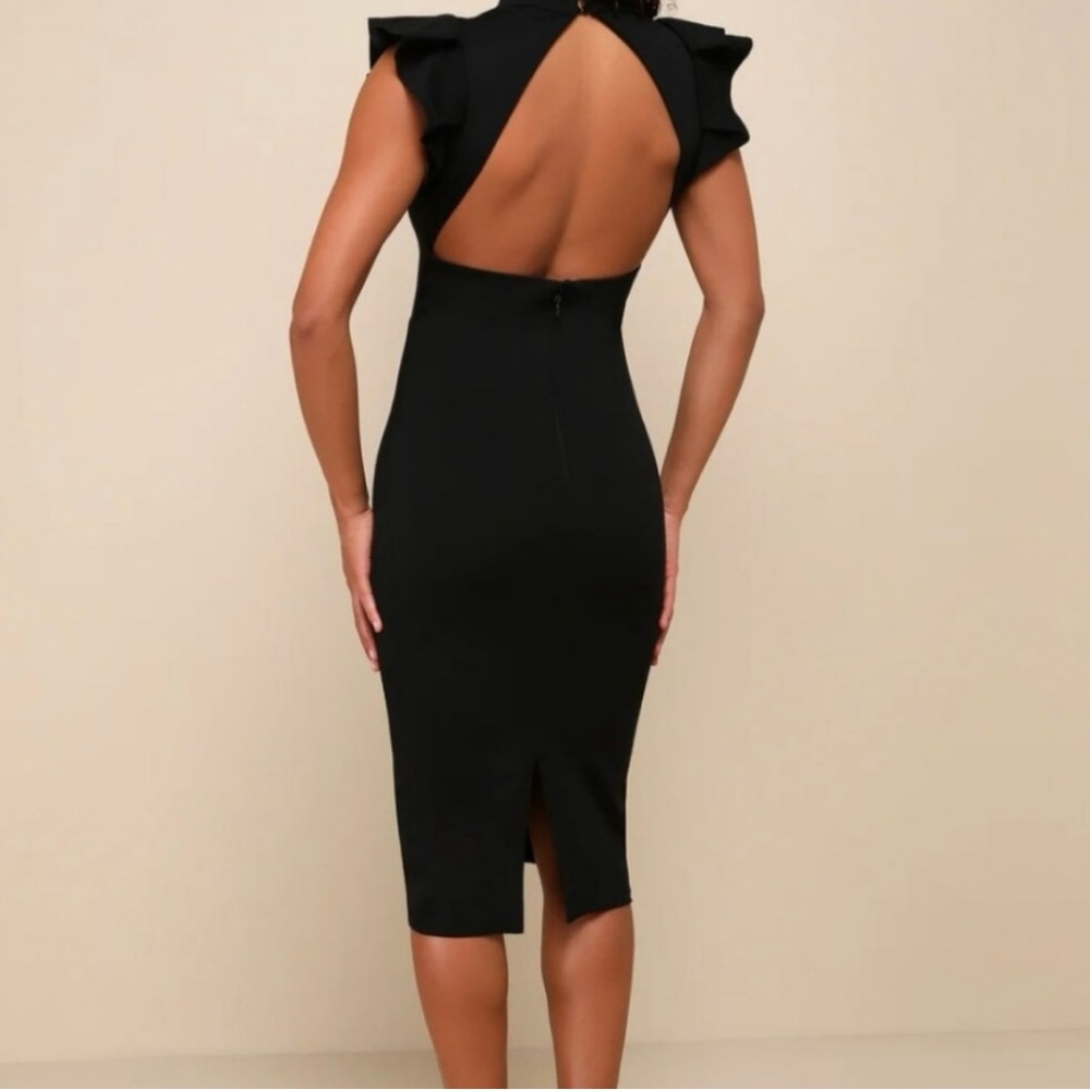 Elegant Black Ruffle Sleeve Cocktail Dress